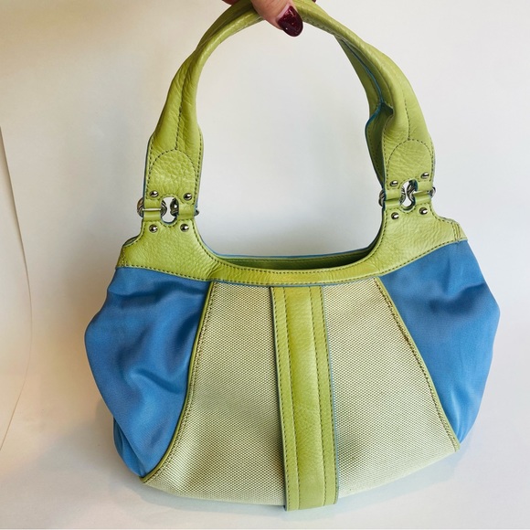 Cole Haan Megan Handbag Green Blue Cream Leather Purse Small - Picture 2 of 11
